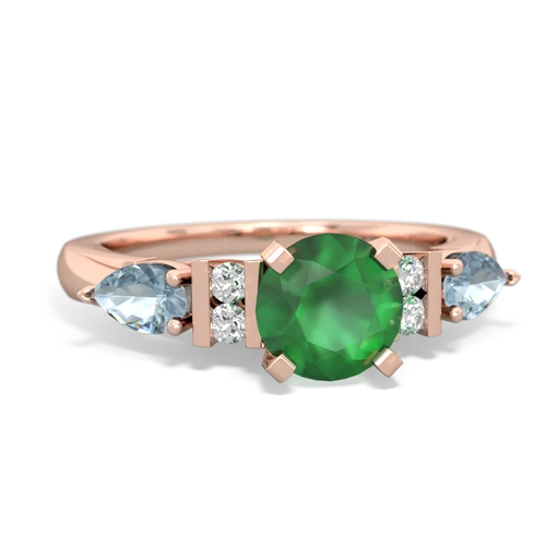 Emerald Genuine Emerald with Genuine Aquamarine and  Engagement ring Ring