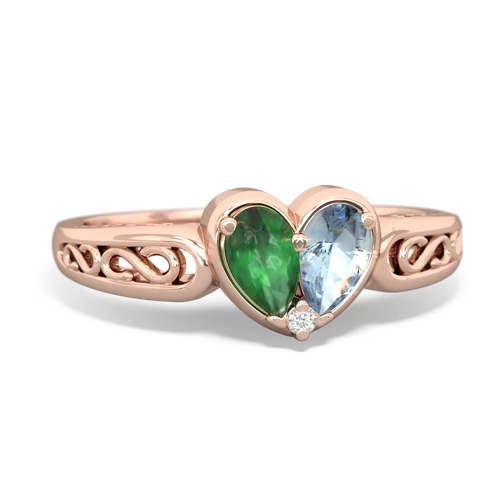 Emerald Genuine Emerald with Genuine Aquamarine filligree Heart ring Ring
