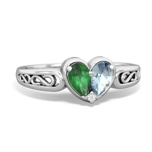 emerald-aquamarine filligree ring