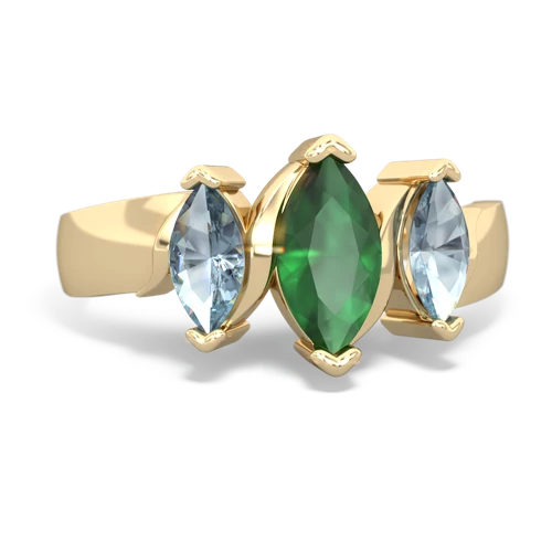 Emerald Genuine Emerald with Genuine Aquamarine and Lab Created Emerald Three Peeks ring Ring