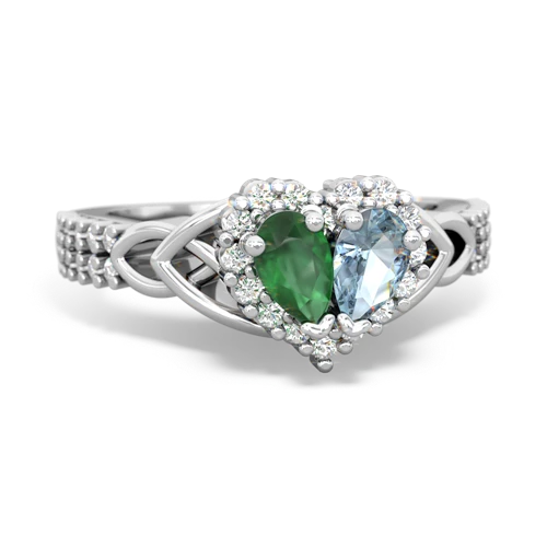 Emerald Genuine Emerald with Genuine Aquamarine Celtic Knot Engagement ring Ring