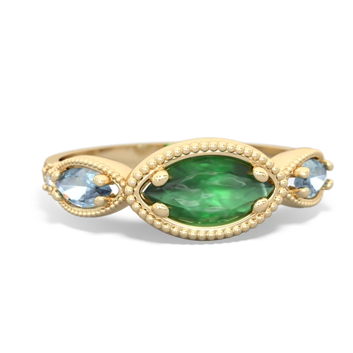 Emerald Genuine Emerald with Genuine Aquamarine and  Antique Style Keepsake ring Ring