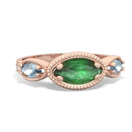 emerald-aquamarine milgrain marquise ring