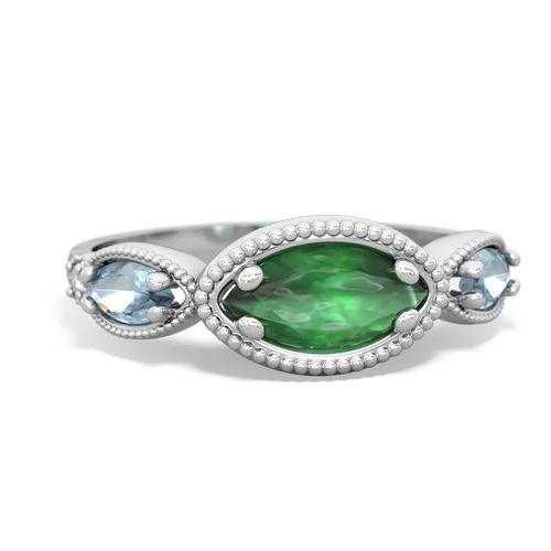 emerald-aquamarine milgrain marquise ring