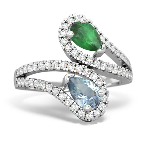emerald-aquamarine pave swirls ring