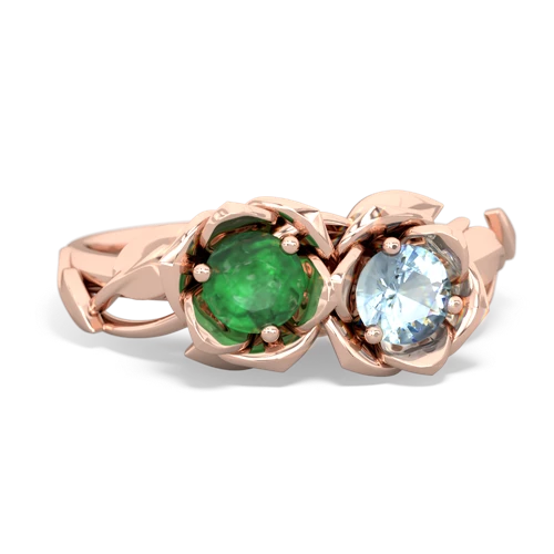 emerald-aquamarine roses ring