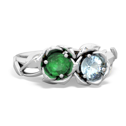 emerald-aquamarine roses ring