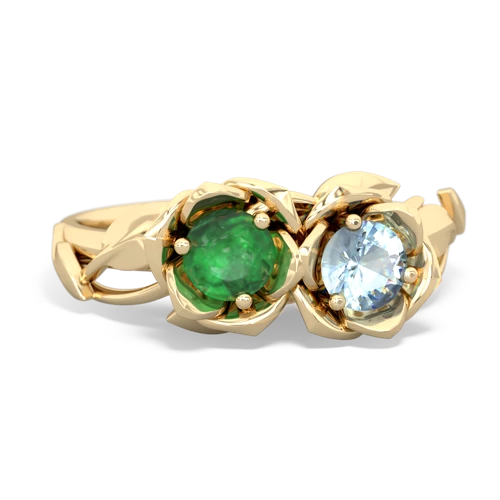 emerald-aquamarine roses ring