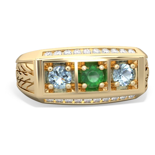 emerald-aquamarine three stone ring