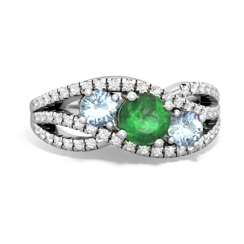 emerald-aquamarine three stone pave ring