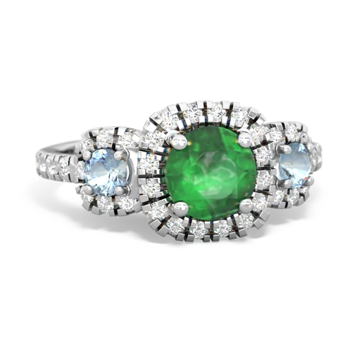 Emerald Genuine Emerald with Genuine Aquamarine and  Regal Halo ring Ring