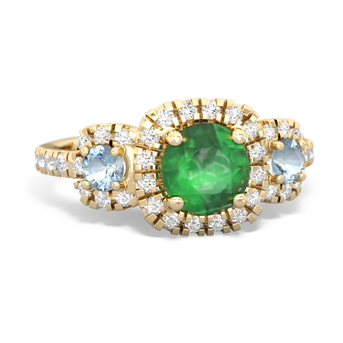 Emerald Genuine Emerald with Genuine Aquamarine and Genuine Swiss Blue Topaz Regal Halo ring Ring
