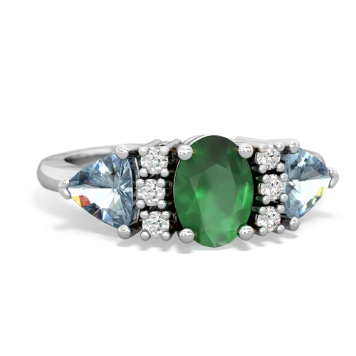Emerald Genuine Emerald with Genuine Aquamarine and Genuine Swiss Blue Topaz Antique Style Three Stone ring Ring