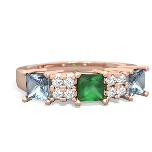 Emerald Genuine Emerald with Genuine Aquamarine and  Three Stone ring Ring
