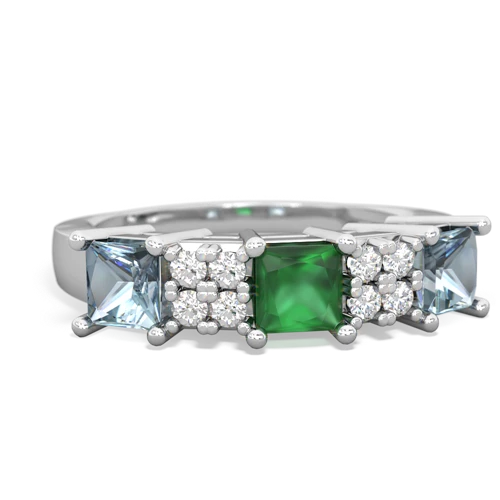 Genuine Emerald with Genuine Aquamarine and Genuine Sapphire Three Stone ring
