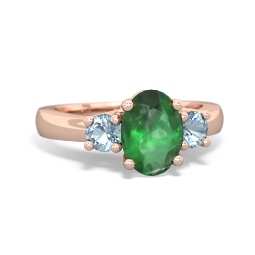 Emerald Genuine Emerald with Genuine Aquamarine Three Stone Trellis ring Ring