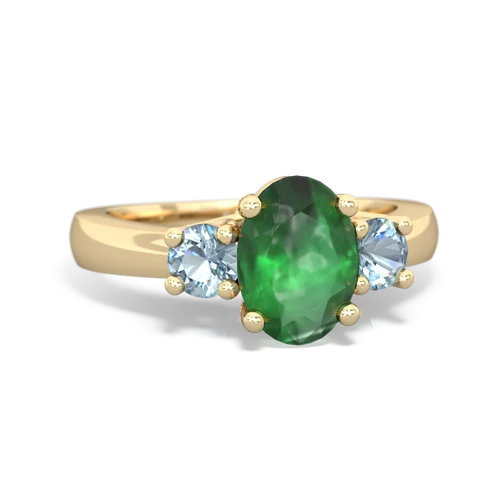 Emerald Genuine Emerald with Genuine Aquamarine Three Stone Trellis ring Ring