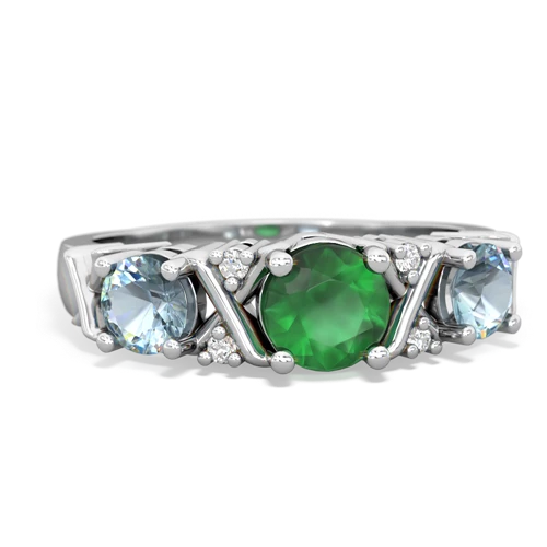 Emerald Genuine Emerald with Genuine Aquamarine and  Hugs and Kisses ring Ring