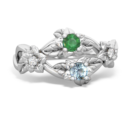 Emerald Genuine Emerald with Genuine Aquamarine Sparkling Bouquet ring Ring