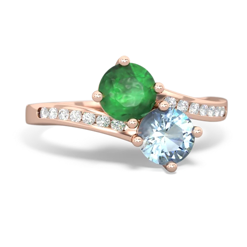 emerald-aquamarine two stone channel ring