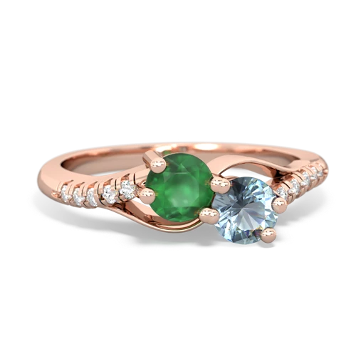 Emerald Genuine Emerald with Genuine Aquamarine Two Stone Infinity ring Ring