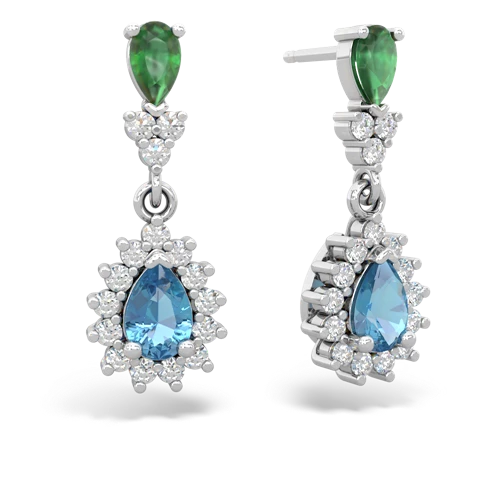 Emerald Genuine Emerald with Genuine Swiss Blue Topaz Halo Pear Dangle earrings Earrings