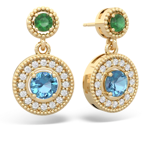 Emerald Genuine Emerald with Genuine Swiss Blue Topaz Halo Dangle earrings Earrings