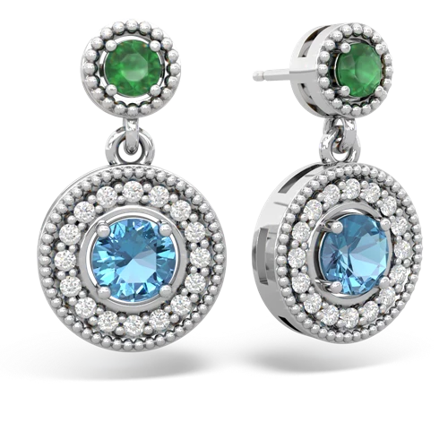 emerald-blue topaz halo earrings