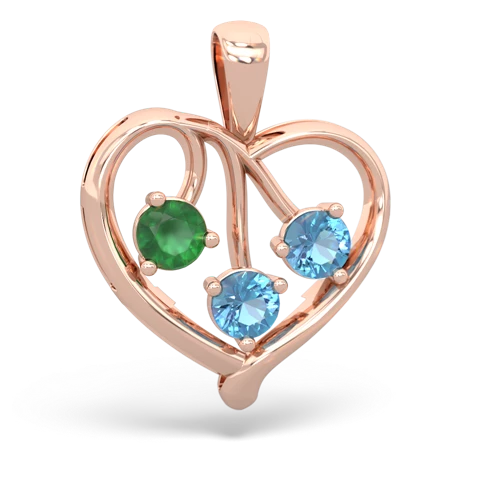 Emerald Genuine Emerald with Genuine Swiss Blue Topaz and Lab Created Pink Sapphire Glowing Heart pendant Pendant