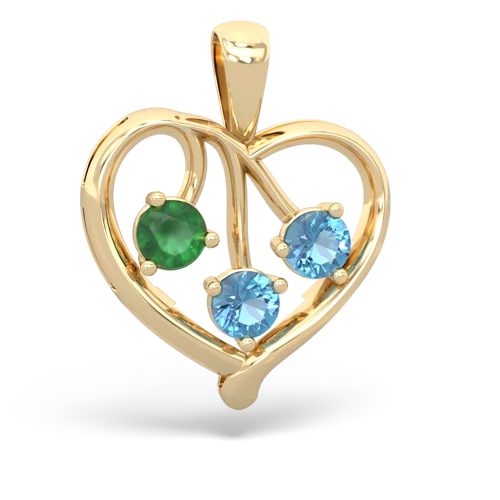Emerald Genuine Emerald with Genuine Swiss Blue Topaz and  Glowing Heart pendant Pendant