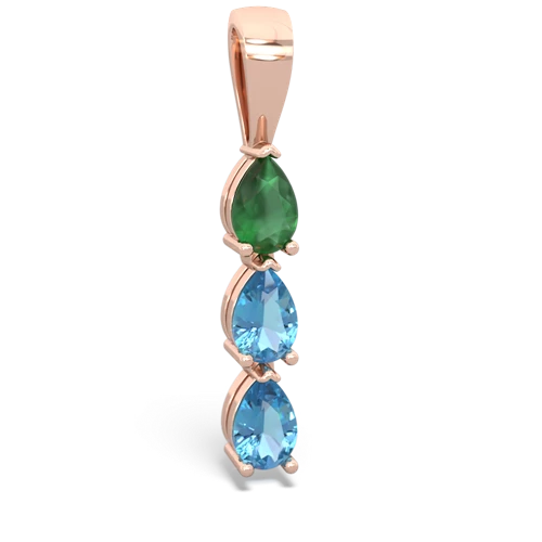 Emerald Genuine Emerald with Genuine Swiss Blue Topaz and  Three Stone pendant Pendant
