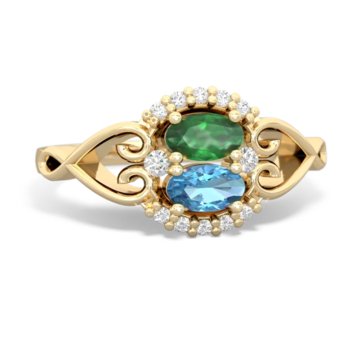 Emerald Genuine Emerald with Genuine Swiss Blue Topaz Love Nest ring Ring