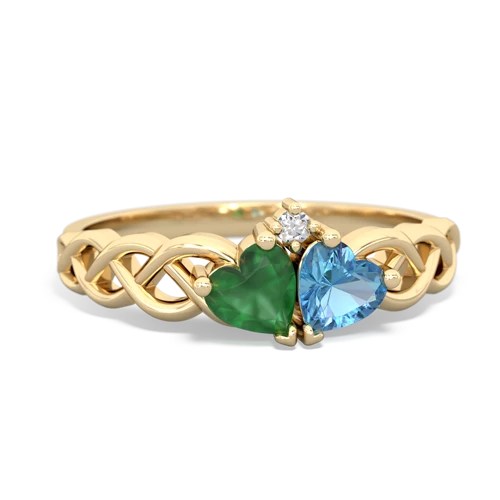Emerald Genuine Emerald with Genuine Swiss Blue Topaz Heart to Heart Braid ring Ring