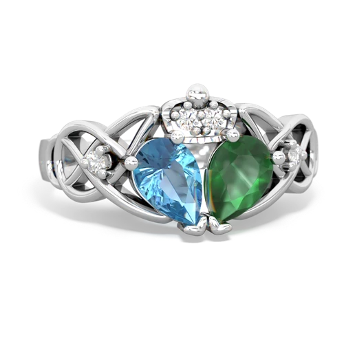 Emerald Genuine Emerald with Genuine Swiss Blue Topaz Two Stone Claddagh ring Ring