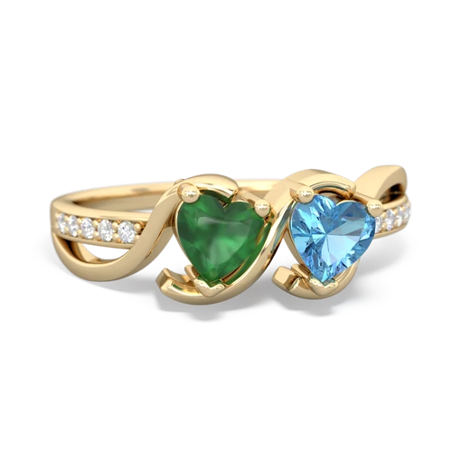 emerald-blue topaz double heart ring