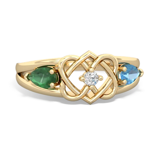 Emerald Genuine Emerald with Genuine Swiss Blue Topaz Hearts Intertwined ring Ring