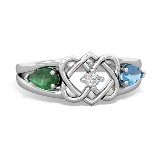 emerald-blue topaz double heart ring