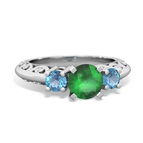Emerald Genuine Emerald with Genuine Swiss Blue Topaz Art Deco ring Ring