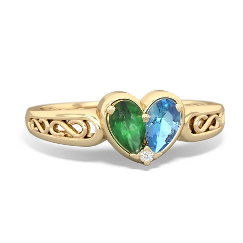 Emerald Genuine Emerald with Genuine Swiss Blue Topaz filligree Heart ring Ring