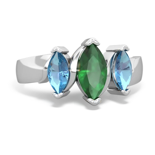 Emerald Genuine Emerald with Genuine Swiss Blue Topaz and  Three Peeks ring Ring