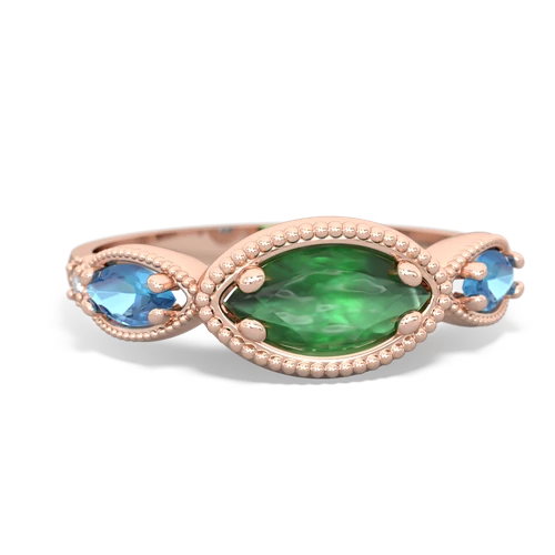 Emerald Genuine Emerald with Genuine Swiss Blue Topaz and Lab Created Emerald Antique Style Keepsake ring Ring