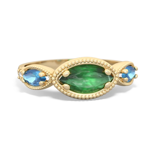Emerald Genuine Emerald with Genuine Swiss Blue Topaz and  Antique Style Keepsake ring Ring