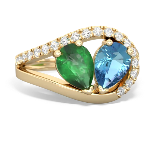 Emerald Genuine Emerald with Genuine Swiss Blue Topaz Nestled Heart Keepsake ring Ring