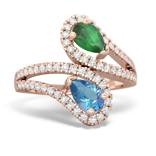 Emerald Genuine Emerald with Genuine Swiss Blue Topaz Diamond Dazzler ring Ring