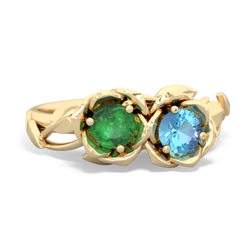 Emerald Genuine Emerald with Genuine Swiss Blue Topaz Rose Garden ring Ring