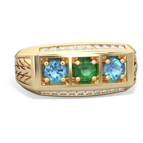 emerald-blue topaz three stone ring