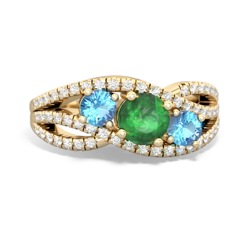 emerald-blue topaz three stone pave ring