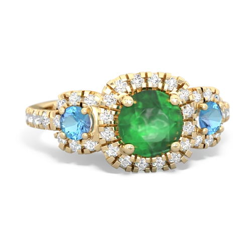 Emerald Genuine Emerald with Genuine Swiss Blue Topaz and Lab Created Pink Sapphire Regal Halo ring Ring