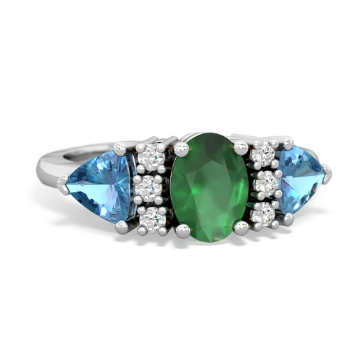 Emerald Genuine Emerald with Genuine Swiss Blue Topaz and Lab Created Emerald Antique Style Three Stone ring Ring