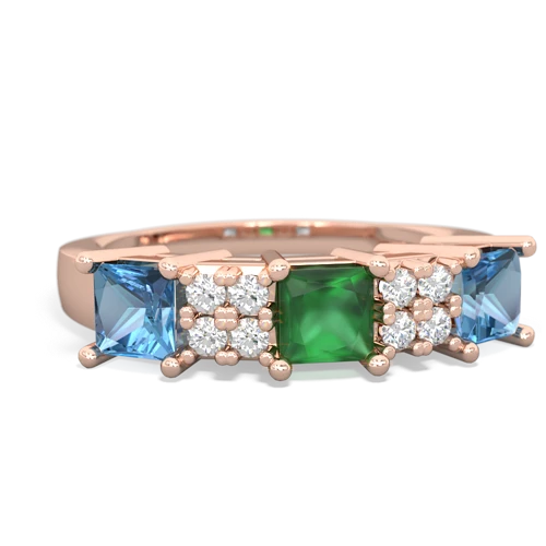 Emerald Genuine Emerald with Genuine Swiss Blue Topaz and  Three Stone ring Ring